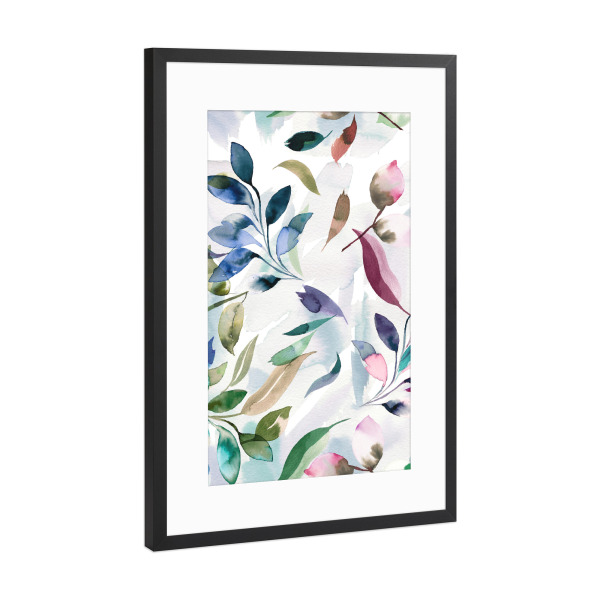 Poster mit Rahmen Schwarz (Metallic) "Watercolor Elegant Relaxing Leaves" artboxONE - Natur,Floral,Liebe,Für Mama