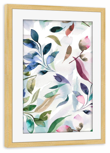 Poster mit Rahmen kiefer "Watercolor Elegant Relaxing Leaves" artboxONE - Natur,Floral,Liebe,Für Mama