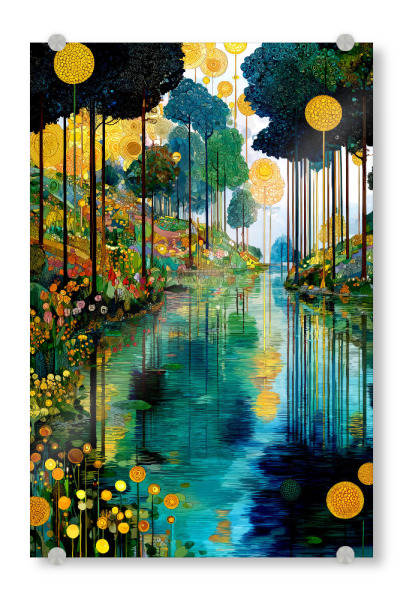 Acrylglasbild "Wald im Klimt-Stil D" artboxONE - Natur,Floral - Wald,Natur,Klimt,Baum,Botanik,Aquarell