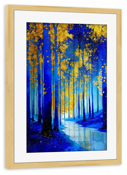 Poster mit Rahmen kiefer "Wald von Klimt Stil B" artboxONE - Natur,Floral - Wald,Natur,Klimt,Baum,Botanik,Aquarell