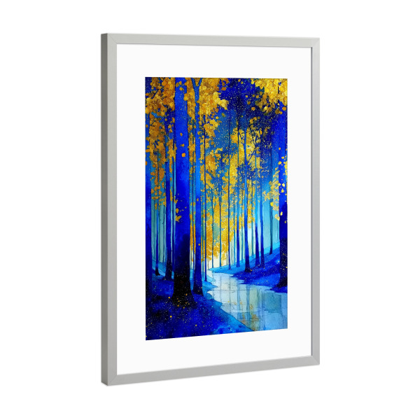 Poster mit Rahmen Silber "Wald von Klimt Stil B" artboxONE - Natur,Floral - Wald,Natur,Klimt,Baum,Botanik,Aquarell