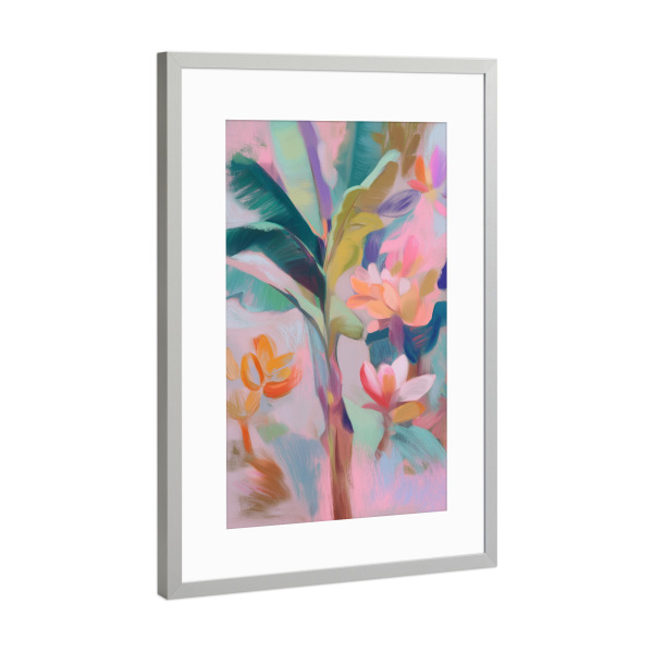Poster mit Rahmen Silber "Tropischer Pinselzauber" artboxONE - Natur,Floral,Abstrakt