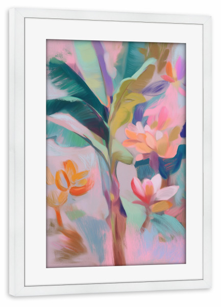 Poster mit Rahmen weiß "Tropischer Pinselzauber" artboxONE - Natur,Floral,Abstrakt