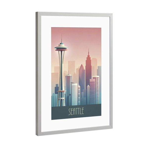 Poster mit Rahmen Silber "Skyline von Seattle" artboxONE - Städte,Reise,Abstrakt,Architektur