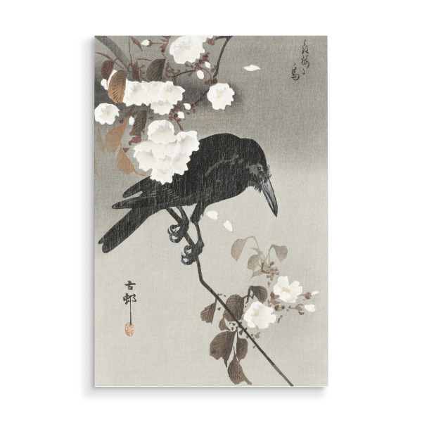 Holzbild "Krähe und Kirschblüte" artboxONE - Natur,Tiere