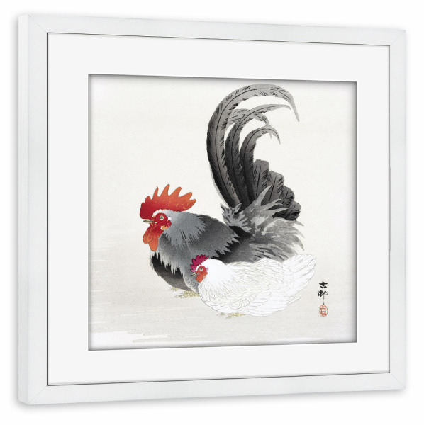 Poster mit Rahmen weiß "Huhn und Hahn" artboxONE - Tiere,Für Mama,Für Papa