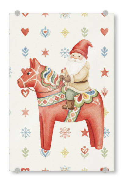 Acrylglasbild "Gnom auf schwedischem Dalapferd" artboxONE - Weihnachten - Gnom,Pferd,Dalapferd,Schweden,Schwedisch,Skandinavisch,Weihnachten,Winter