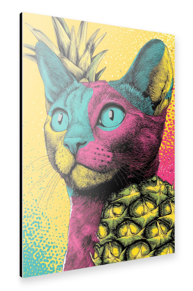 Alu-Dibond "Ananas x Katze" 75x50 cm artboxONE