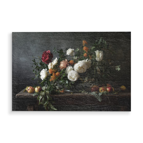 Holzbild "Klassisches Blumenbouquet & Äpfel" artboxONE - Floral