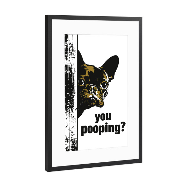 Poster mit Rahmen Schwarz (Metallic) "Curious Bathroom Companion" artboxONE - Typografie,Tiere,Lustig
