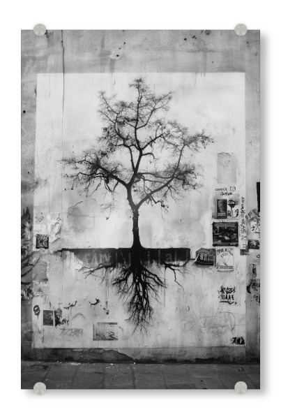 Acrylglasbild "Straßenbaum der Welten" artboxONE - Natur,Abstrakt,Menschen,Schwarzweiß,Streetart