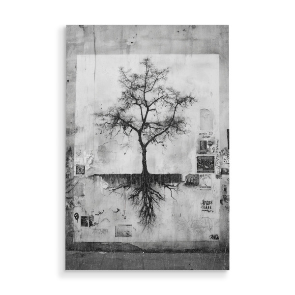 Holzbild "Straßenbaum der Welten" artboxONE - Natur,Abstrakt,Menschen,Schwarzweiß,Streetart