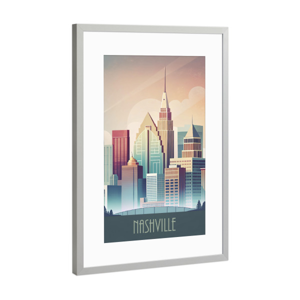 Poster mit Rahmen Silber "Skyline von Nashville B" artboxONE - Städte,Reise,Abstrakt,Architektur