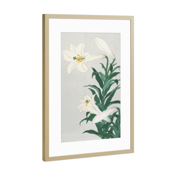Poster mit Rahmen Gold "Lilien von Ohara Koson" artboxONE - Natur,Floral