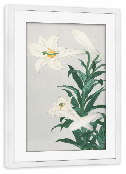 Poster mit Rahmen weiß "Lilien von Ohara Koson" artboxONE - Natur,Floral