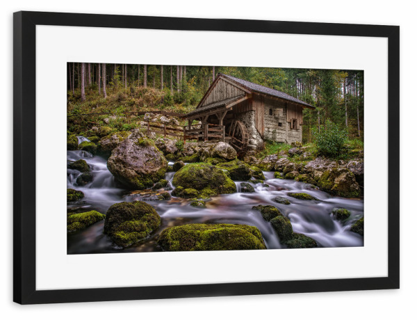 Poster mit Rahmen schwarz "Alte Mühle Salzburger Land" artboxONE - Natur,Reise
