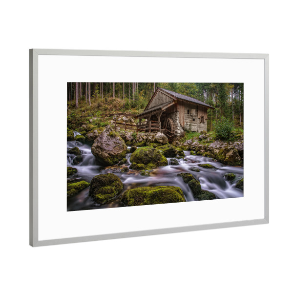 Poster mit Rahmen Silber "Alte Mühle Salzburger Land" artboxONE - Natur,Reise