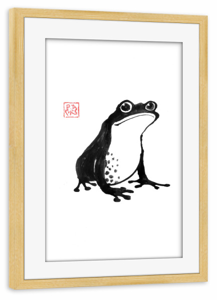 Poster mit Rahmen kiefer "Frosch SW" artboxONE - Tiere,Schwarzweiß,Reise / Asien - Sumie,Japan,Frosch,Tier,Schwarzweiß,Malerei