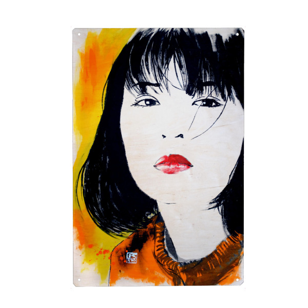 Holzbild "Noriko wood" artboxONE - Menschen,Reise / Asien - Woman,Sumie,Wood,Japan,Noriko