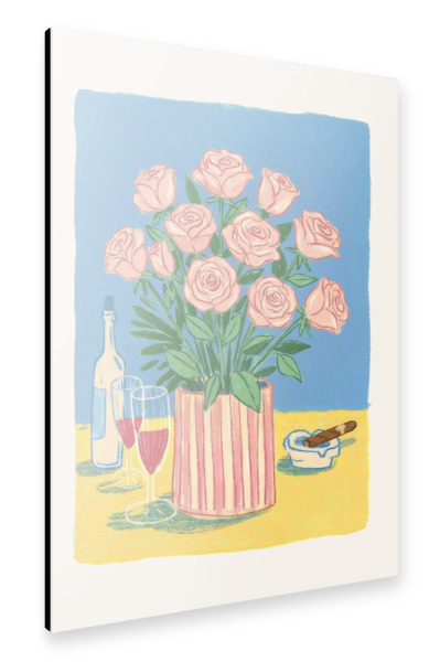 Alu-Dibond "Rosa Rosen und Rotweinkunst" 30x20 cm artboxONE