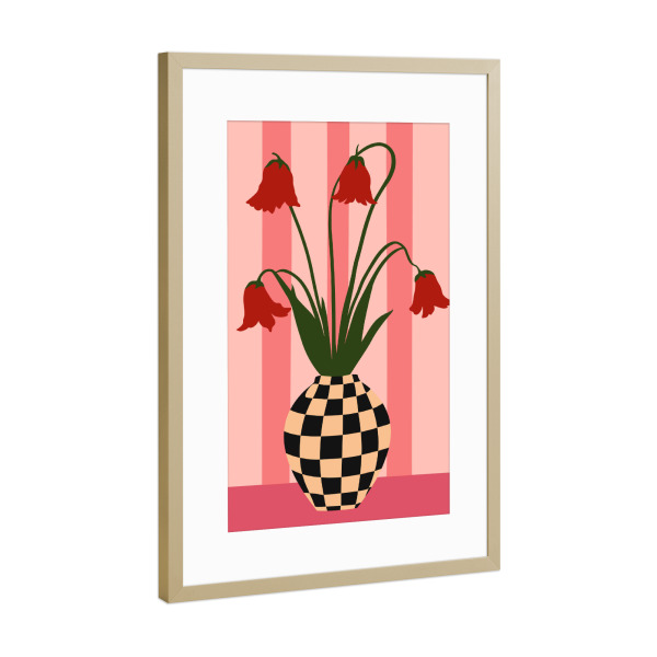 Poster mit Rahmen Gold "Checkered Bloom" artboxONE - Abstrakt