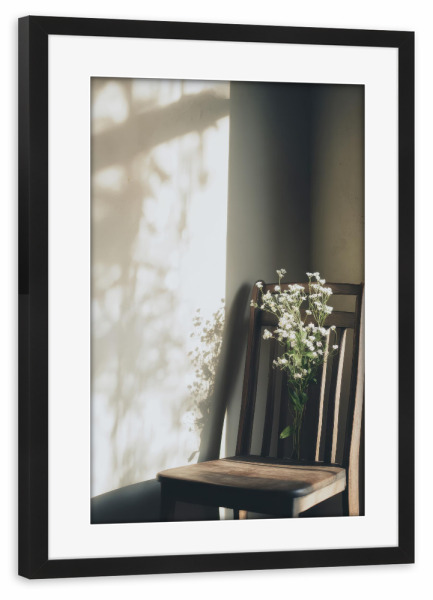 Poster mit Rahmen schwarz "Vintage Stuhl & Blumen" artboxONE - Floral