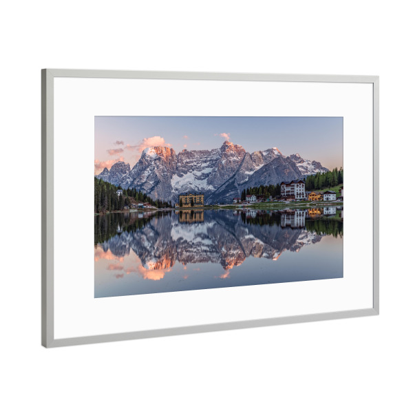 Poster mit Rahmen Silber "Sonnenuntergang am Misurinasee" artboxONE - Natur,Reise,Reise / Länder