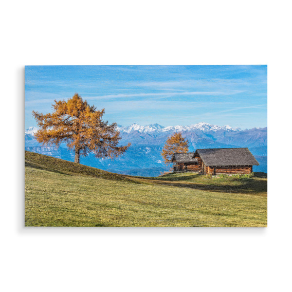 Holzbild "Hüttenromantik Seiser Alm" artboxONE - Natur,Reise,Architektur