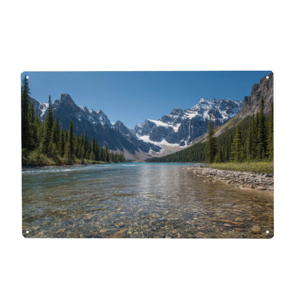 Holzbild "Panorama See & Berge" artboxONE - Natur - See,Berge,Landschaft,Natur,Wasser,Alpen,Wildnis,Wandern,Aussicht,Ufer,Nationalpark