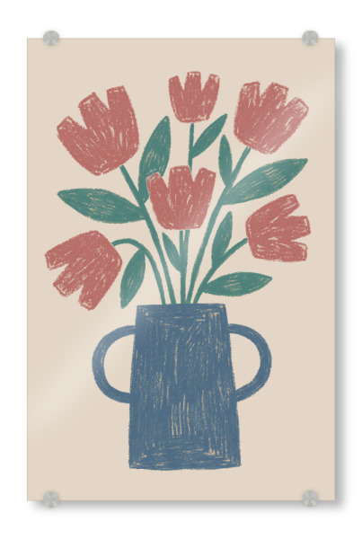 Acrylglasbild "Rote Tulpen in blauer Vase Art" artboxONE - Natur,Floral - Rote tulpen,Minimalistisch,Kunst aus der mitte des jahrhunderts,Boho-kunst