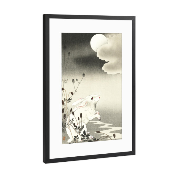 Poster mit Rahmen Schwarz (Metallic) "Kaninchen beim Vollmond" artboxONE - Natur,Tiere,Für Mama