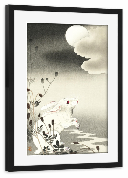 Poster mit Rahmen schwarz "Kaninchen beim Vollmond" artboxONE - Natur,Tiere,Für Mama