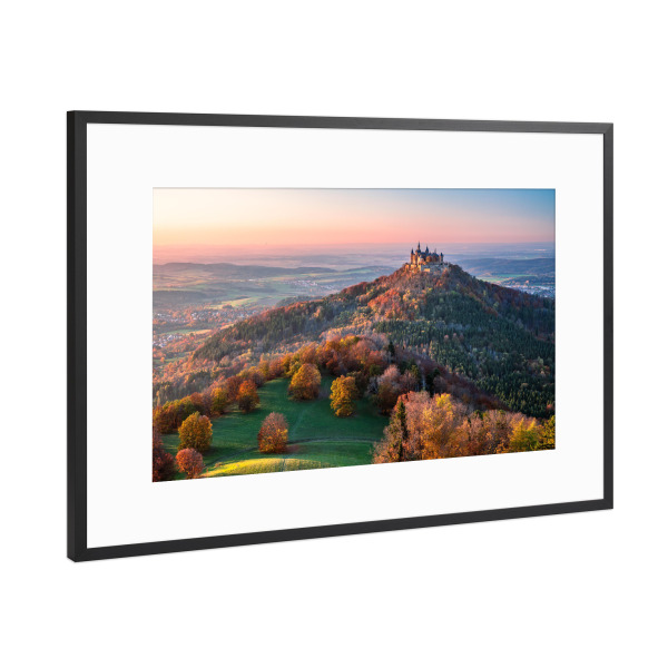 Poster mit Rahmen Schwarz (Metallic) "Sonnenuntergang Schwäbische Alb" artboxONE - Natur,Reise,Reise / Länder