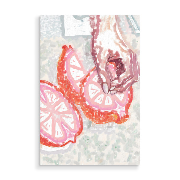 Holzbild "The Softness Within" artboxONE - Natur,Abstrakt - Fruits,Grapefruit,Tropical,Hand,Seeds,Kitchen,Fresh,Produce,Botanical,Abstract