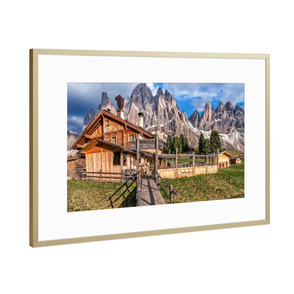 Poster mit Rahmen Gold "Geisleralm Südtirol" artboxONE - Natur,Reise,Reise / Länder