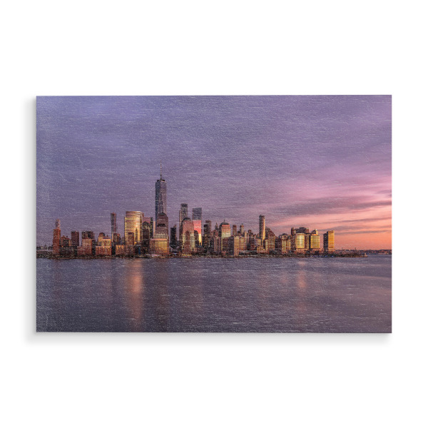 Holzbild "Sonnenuntergang Ney York City" artboxONE - Städte,Städte / New York,Architektur,Reise / Länder