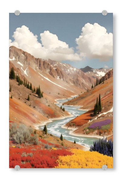 Acrylglasbild "Das Tal der Träume" artboxONE - Natur,Reise - Landschaft,Surrealismus,Natur,Berge,Tal,Bäume,Fluss,Reisen,Landschaftlich