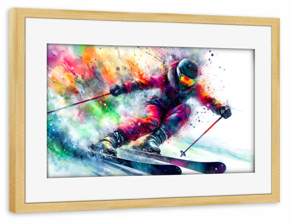 Poster mit Rahmen kiefer "Buntes Skiabenteuer B" artboxONE - Sport,Sport / Motivation