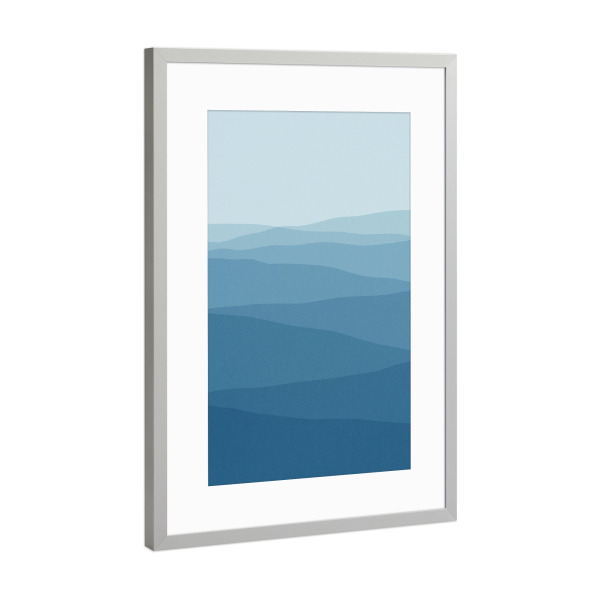Poster mit Rahmen Silber "Blaue minimale Hügellandschaft" artboxONE - Abstrakt