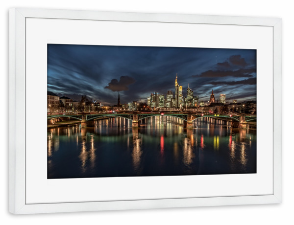Poster mit Rahmen weiß "Skyline Frankfurt am Main" artboxONE - Architektur,Städte / Frankfurt