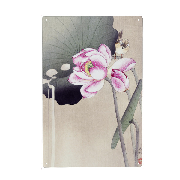 Holzbild "Singvogel und Lotus" artboxONE - Floral,Tiere,Für Mama