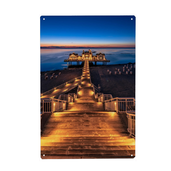 Metall Poster "Sonnenaufgang Seebrücke Sellin" artboxONE - Reise,Architektur,Reise / Länder