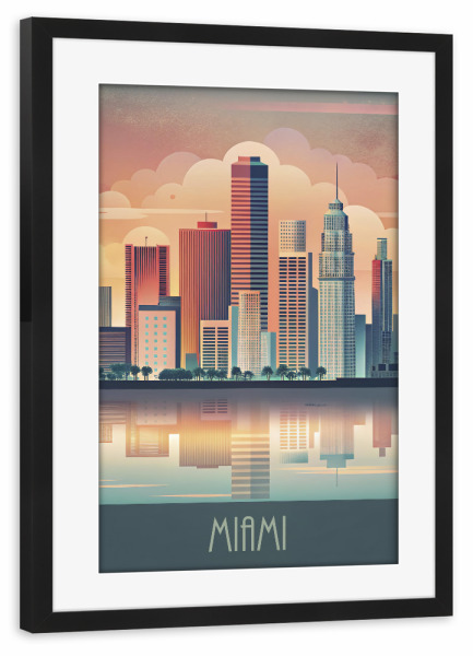 Poster mit Rahmen schwarz "Skyline von Miami" artboxONE - Städte,Reise,Abstrakt,Architektur