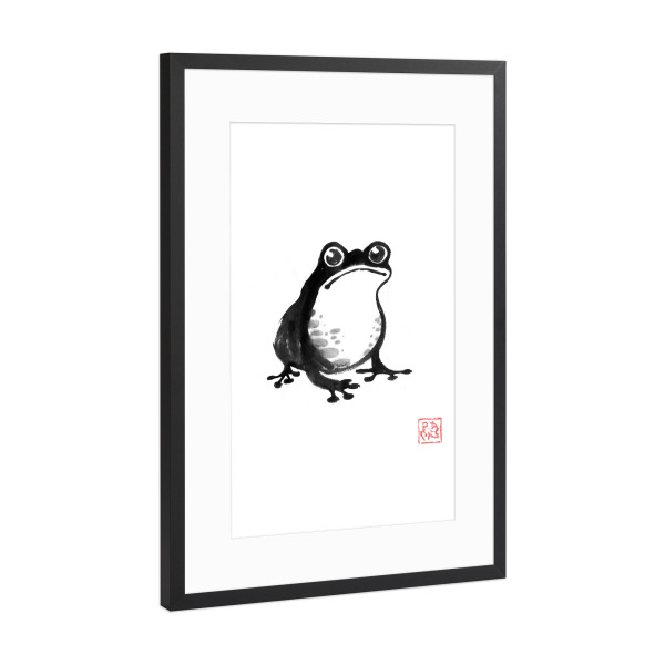 Poster mit Rahmen Schwarz (Metallic) "Froggy funy" artboxONE - Tiere,Reise / Asien - Sumie,Japan,Grand,Frosch,Schwarzweiß,Tier