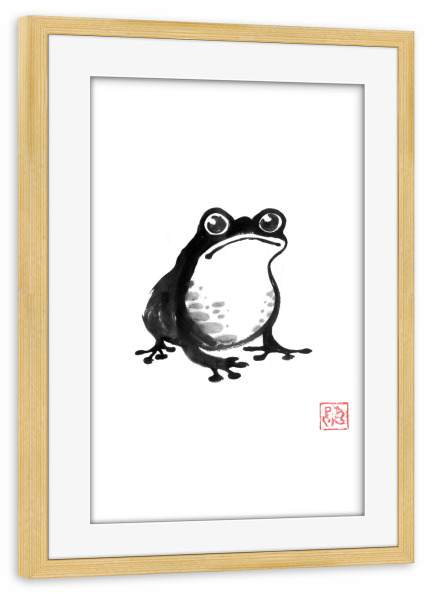 Poster mit Rahmen kiefer "Froggy funy" artboxONE - Tiere,Reise / Asien - Sumie,Japan,Grand,Frosch,Schwarzweiß,Tier