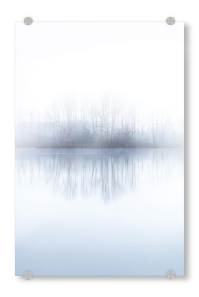 Acrylglasbild "Nebelwald am See" artboxONE - Natur - Nebel,Wald,See,Minimalismus,Ruhe,Stille,Meditation,Natur,Abstrakt,Winter,Fine art,Sanft