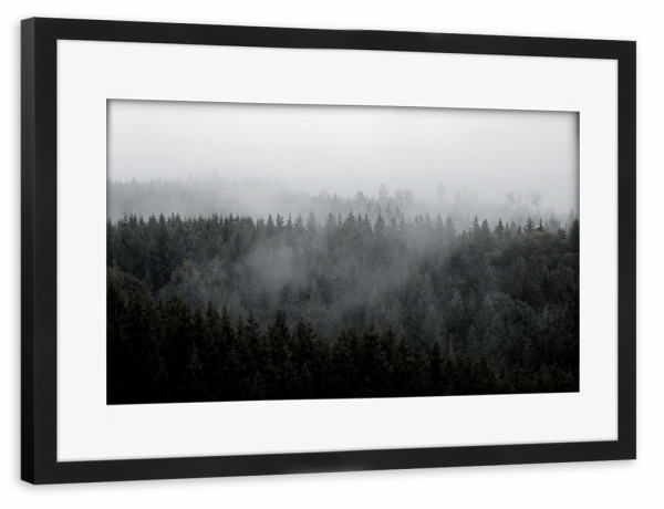 Poster mit Rahmen schwarz "Schwarzwald Berge Nebel" artboxONE - Natur,Floral,Schwarzweiß