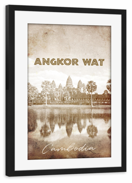 Poster mit Rahmen schwarz "Angkor Wat vintage" artboxONE - Typografie,Reise,Architektur,Reise / Asien,Reise / Länder