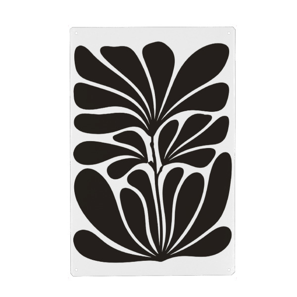 Metall Poster "Minimalist Black Leaf Abstract" artboxONE - Floral,Abstrakt,Schwarzweiß