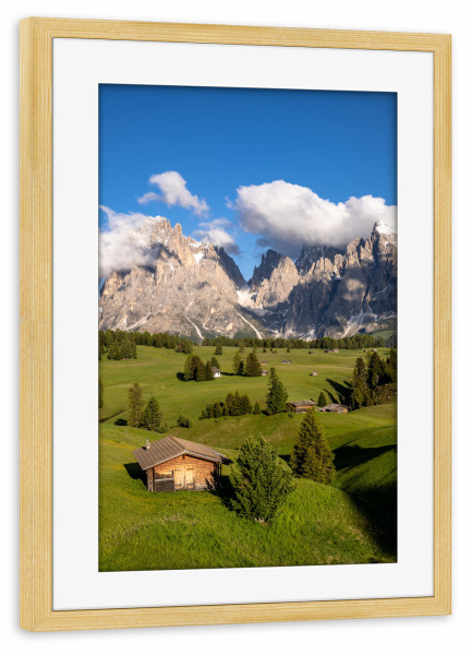 Poster mit Rahmen kiefer "Alpenidylle auf der Seiser Alm" artboxONE - Natur,Reise,Reise / Länder,Buchstaben / D